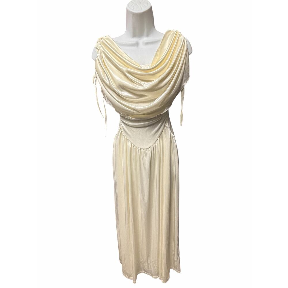 Lacemade Ivory Satin Fairy Midi Dress XS Cowl Neck Romantic Cottagecore